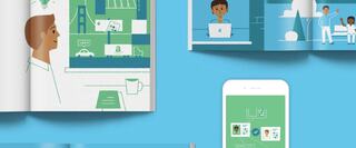 Animation of man sitting at table with coffee and mobile phone