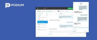 desktop computer view of Podium being used on screen with Podium logo